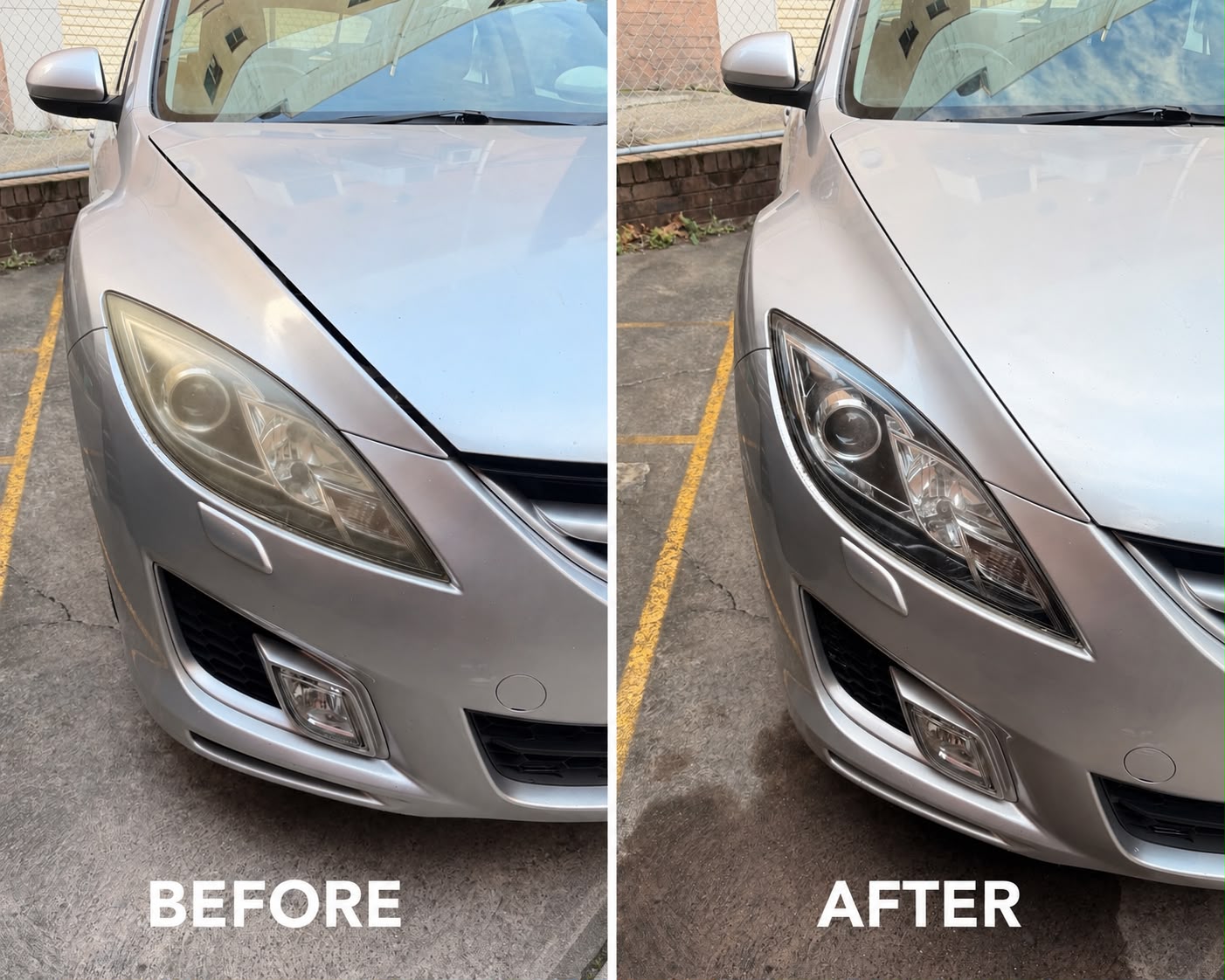 Genuine before and after headlight restoration result